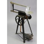 A Hobbies “The Gem” cast-iron treadle fret-saw on black & gold painted frame, 28” wide x 34¼” high x