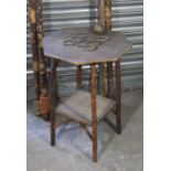 A late Victorian bamboo octagonal occasional table with open undertier, 17¾” wide; & four late