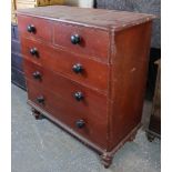 A Victorian pine chest, fitted two short & three long graduated drawers with turned knob