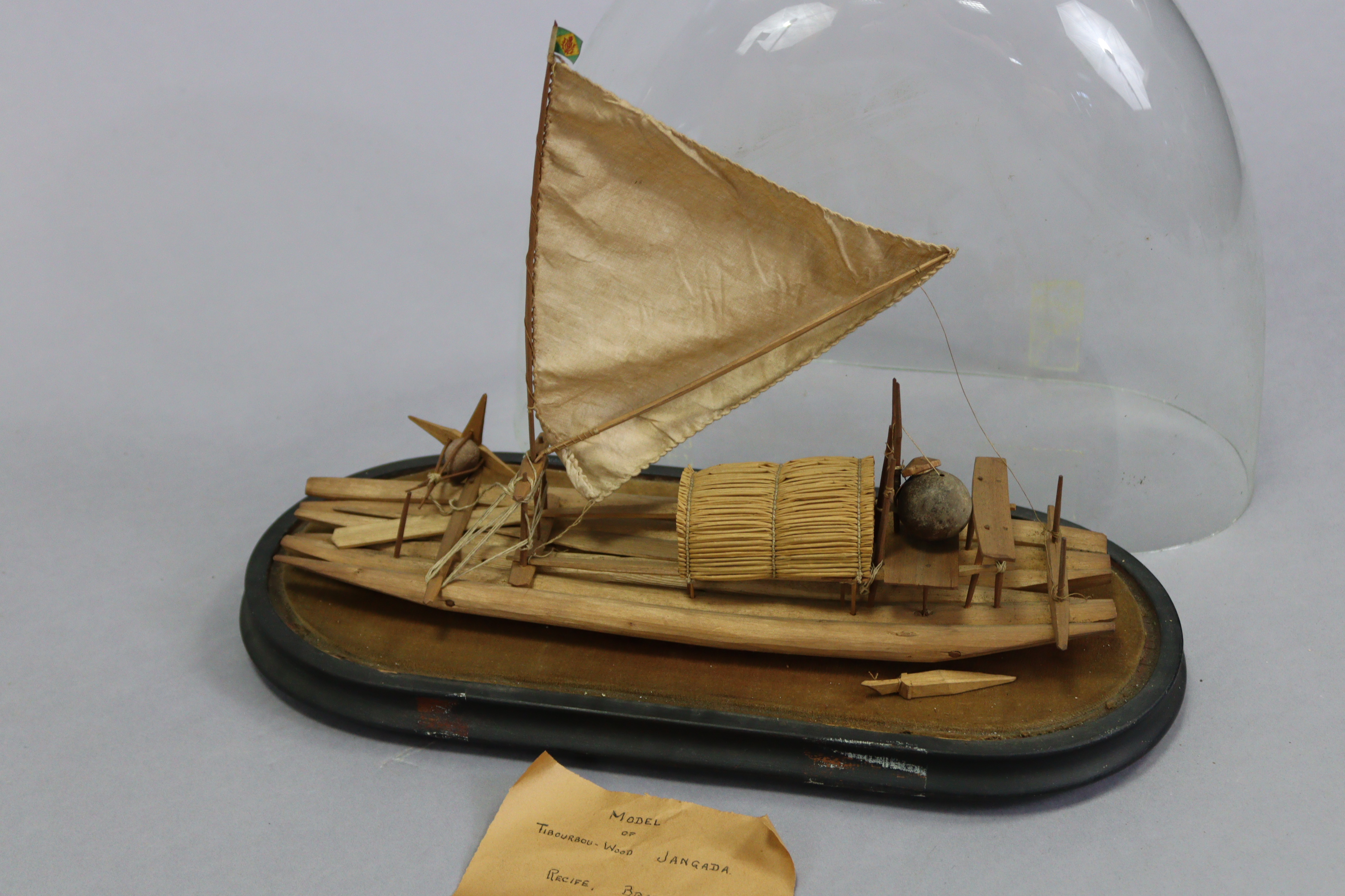 A Brazilian Tibourbou wood scratch-built model of a Jangada (traditional fishing boat/raft), on a - Image 2 of 3