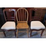 A pair of Victorian mahogany dining chairs with open backs & padded drop-in seats; together with a