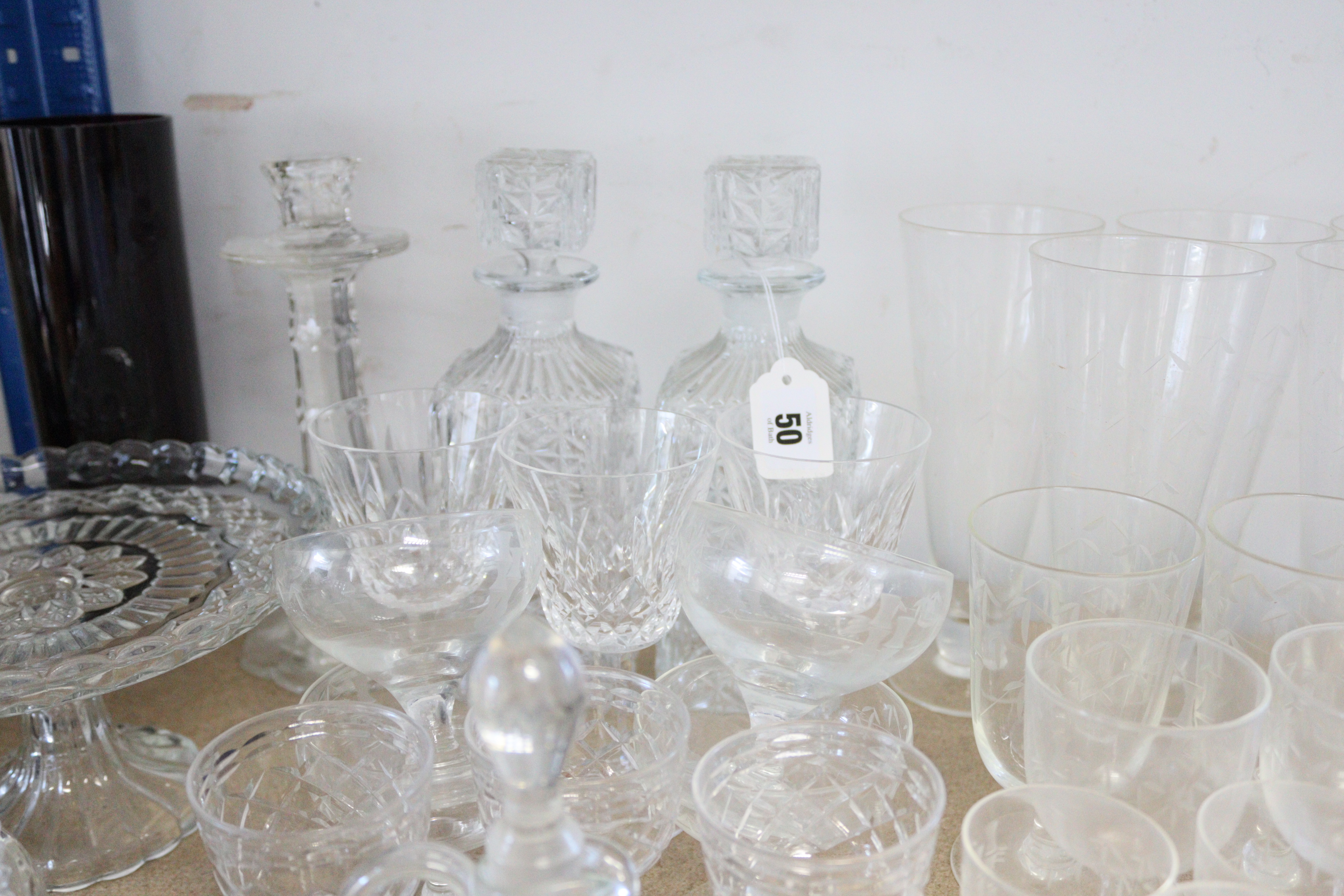 A pair of square glass decanters, 9½” high; together with various other items of decorative - Image 3 of 6