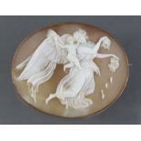 A carved shell oval cameo brooch with classical figure scene depicting “Day”, after Bertel