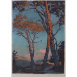 JOSEPH KIRKPATRICK (1872-1936). “Evening Glow”. Woodblock print on paper; Signed & inscribed lower