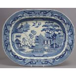 An early 19th century “Opaque China” Staffordshire pearlware rectangular meat plate with blue