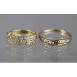 A 9ct. gold ring set four rows of numerous tiny diamonds, size: M; weight: 2.8gm; & another 9ct.