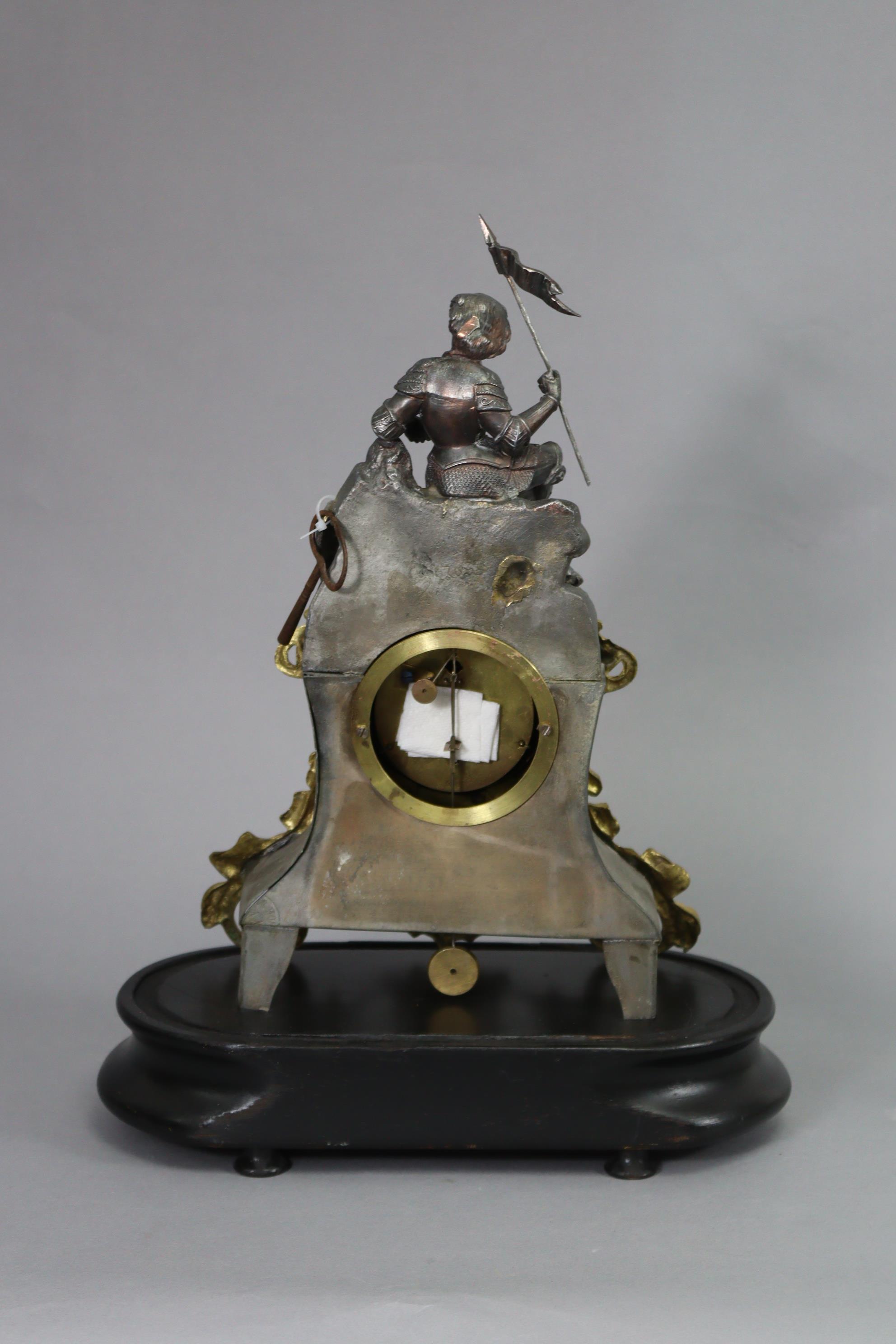 A 19th century French mantel clock in speltre figural case with pierced gilt-metal rococo style - Image 3 of 3