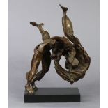 SOPHIE DICKENS (Contemporary). “Judo Sculpture”; bronze, mounted on plinth base, 9½” wide x 15½”