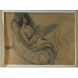 PATRICK HAMILTON (20th century). Study of a reclining female nude; charcoal & wash, signed &