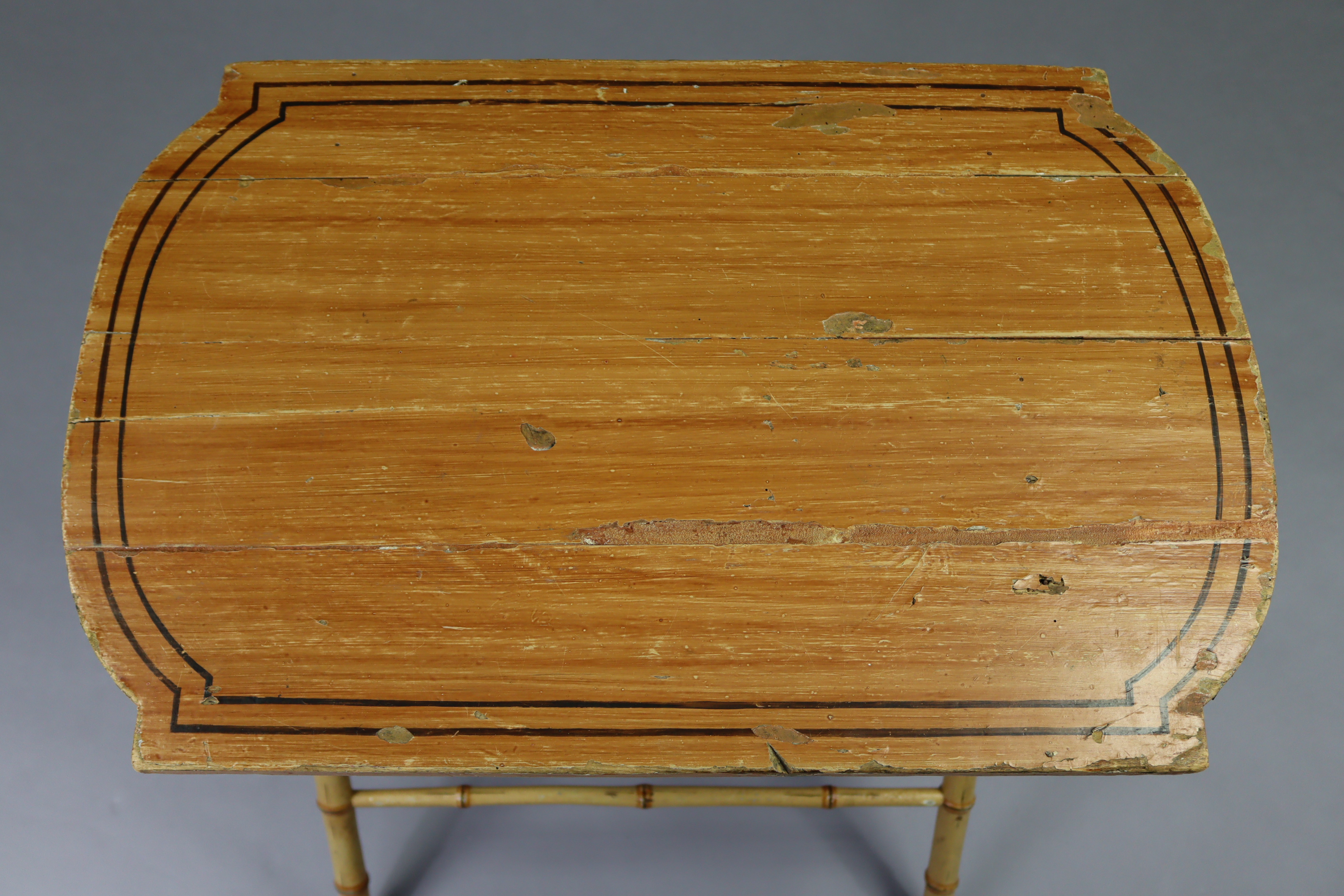 A Victorian painted coaching table with shaped rectangular top on faux-bamboo folding legs; 28” wide - Image 3 of 5