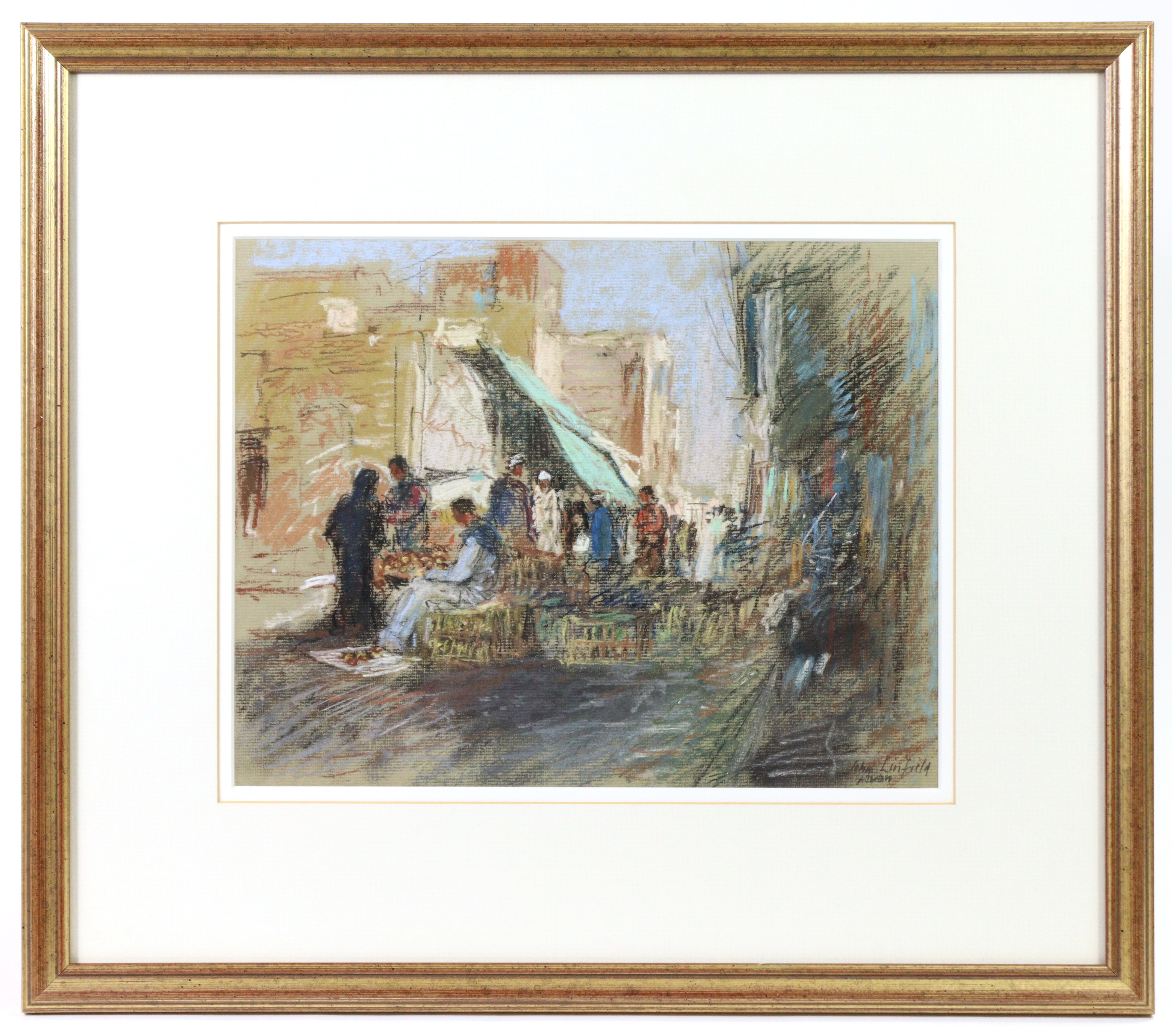 JOHN LINFIELD, R.W.S., N.E.A.C. (b. 1930). “Sorting Potatoes, Aswan Market”. Signed & inscribed “ - Image 2 of 4