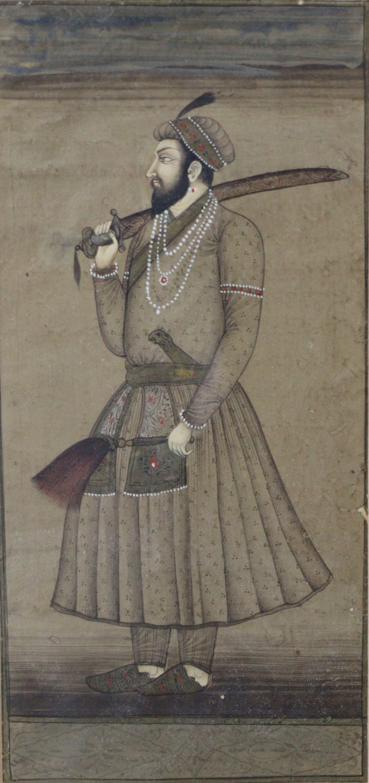 An Indian portrait of Shah Jahan, 7¾” x 3½”; a ditto portrait of a female picking blossoms on a - Bild 2 aus 6