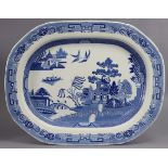 An early-mid 19th century Staffordshire pearlware large rectangular meat plate with blue transfer “