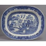 A mid-19th century “Iron Stone China” Staffordshire pottery large rectangular meat plate with blue