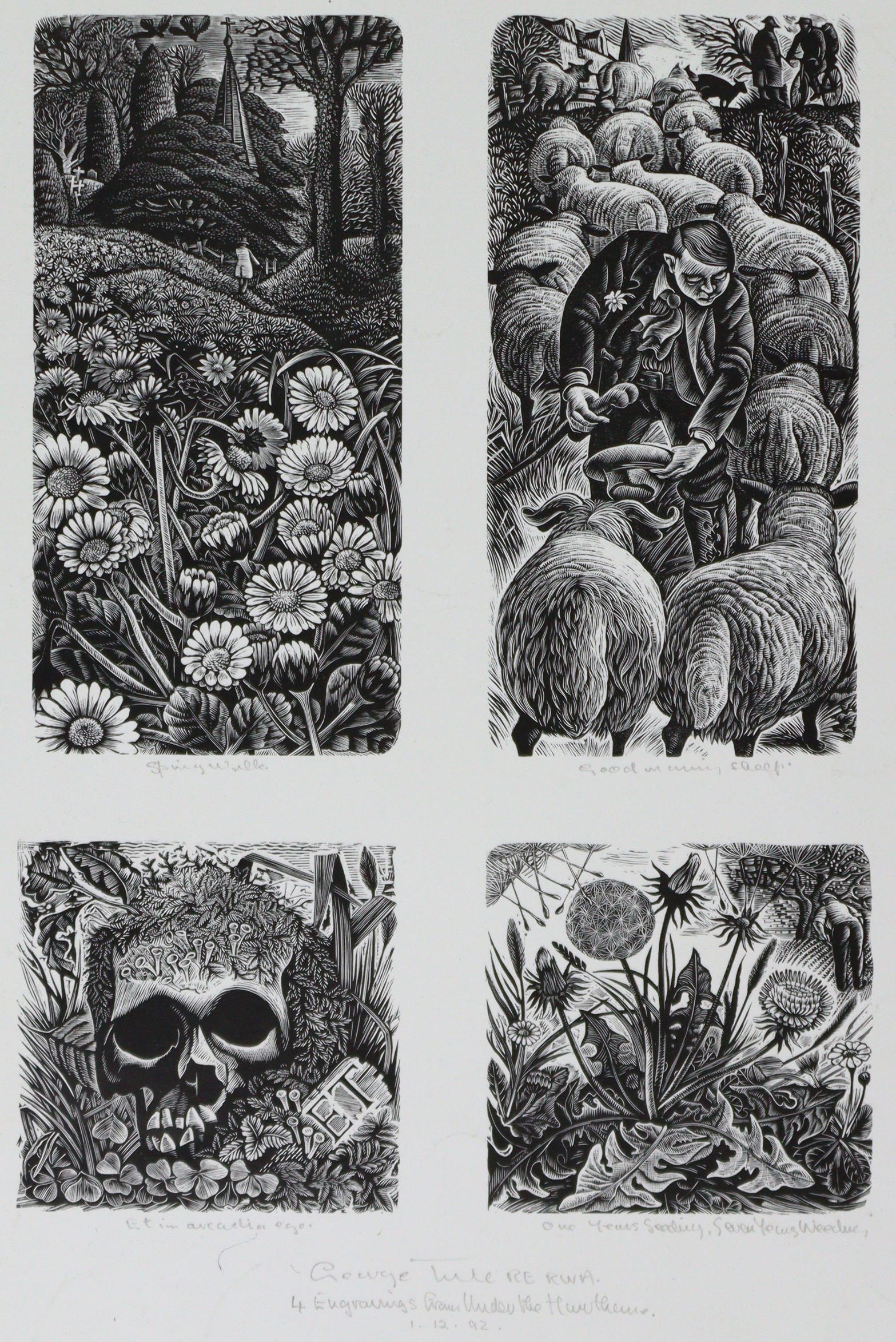 GEORGE TUTE, R.E., R.W.A. (b. 1933). Four wood engravings from “Under The Hawthorn”, titled “