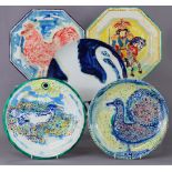 PHILIP SUTTON, R.A. (b. 1928). A group of five ceramic plates – two hexagonal plates painted with