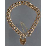A 9ct. gold curb-link bracelet with padlock clasp, 7½” long. (14.2gm).