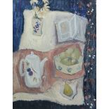 HELEN FIRTH (Scottish, fl. 1972-1984). “Still Life With a White Teapot”. Signed with initials