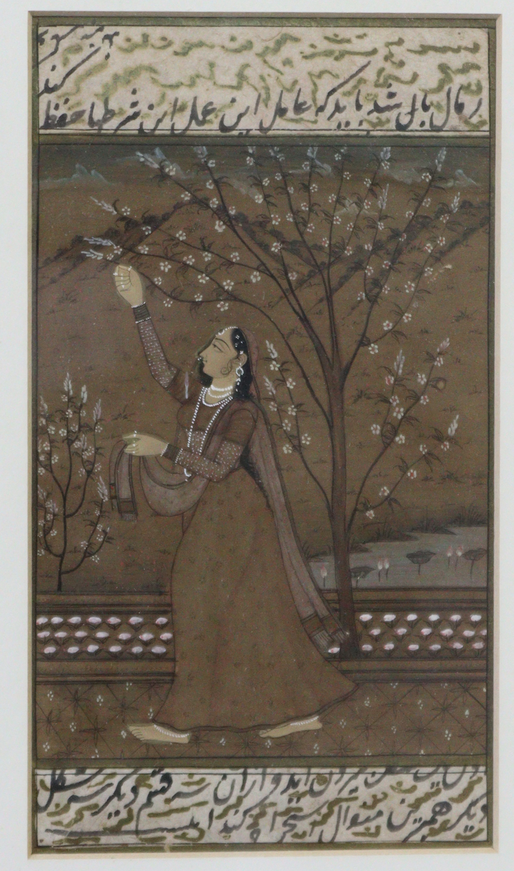 An Indian portrait of Shah Jahan, 7¾” x 3½”; a ditto portrait of a female picking blossoms on a - Bild 3 aus 6