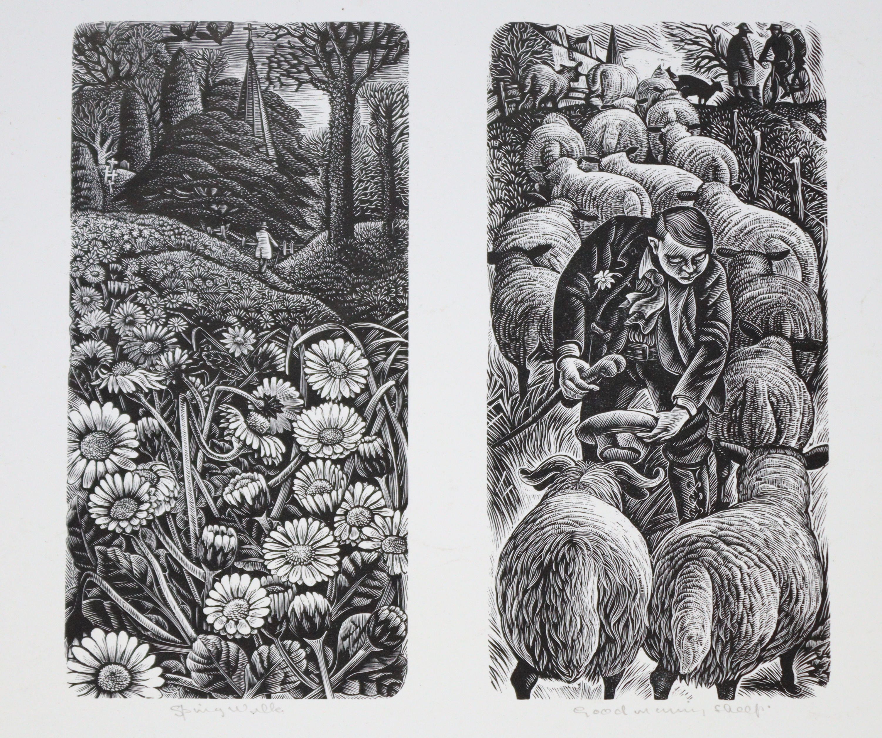 GEORGE TUTE, R.E., R.W.A. (b. 1933). Four wood engravings from “Under The Hawthorn”, titled “ - Image 2 of 4