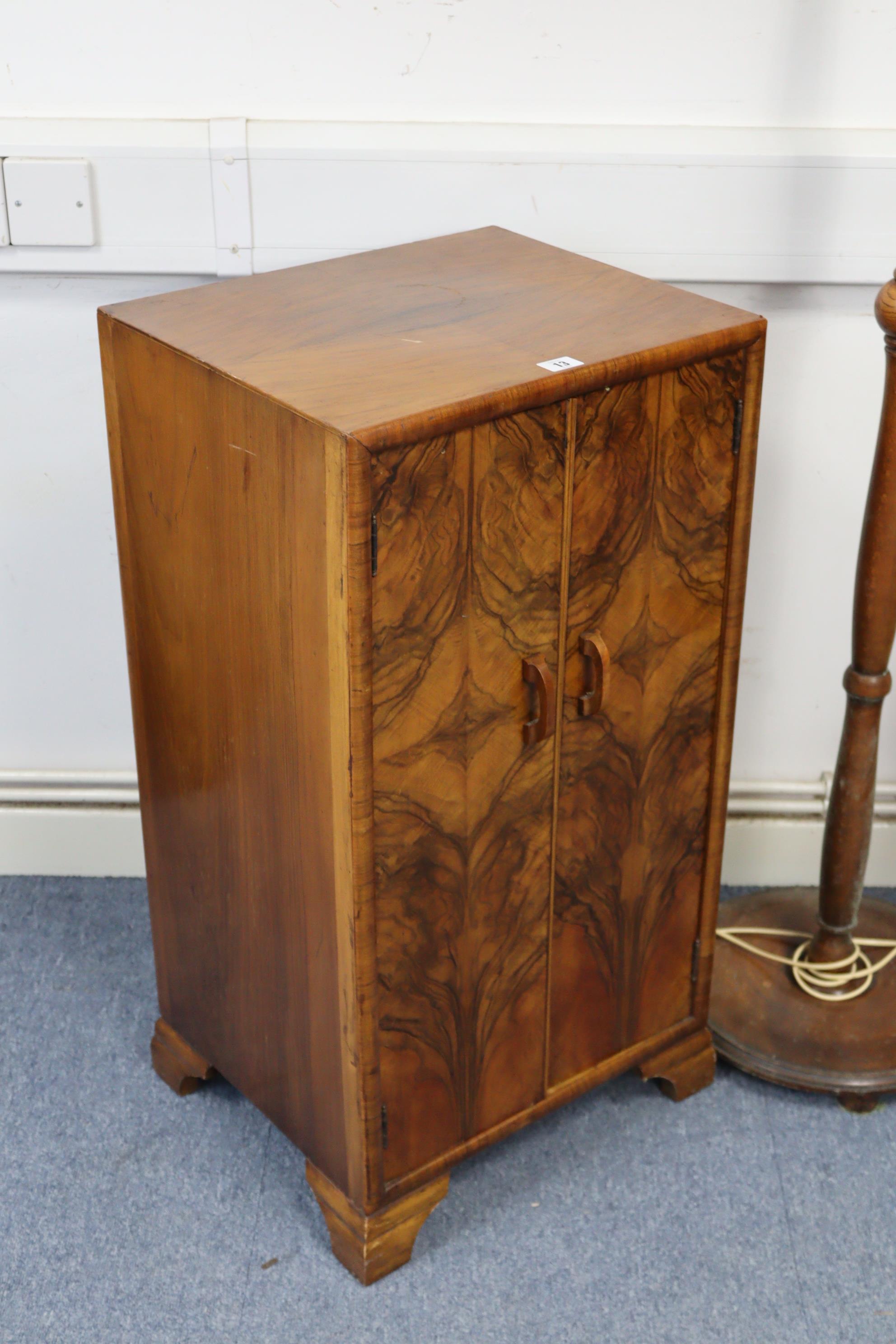 A mid-20th century walnut sheet-music cabinet, fitted six shelves enclosed by pair of panel doors, & - Image 2 of 5