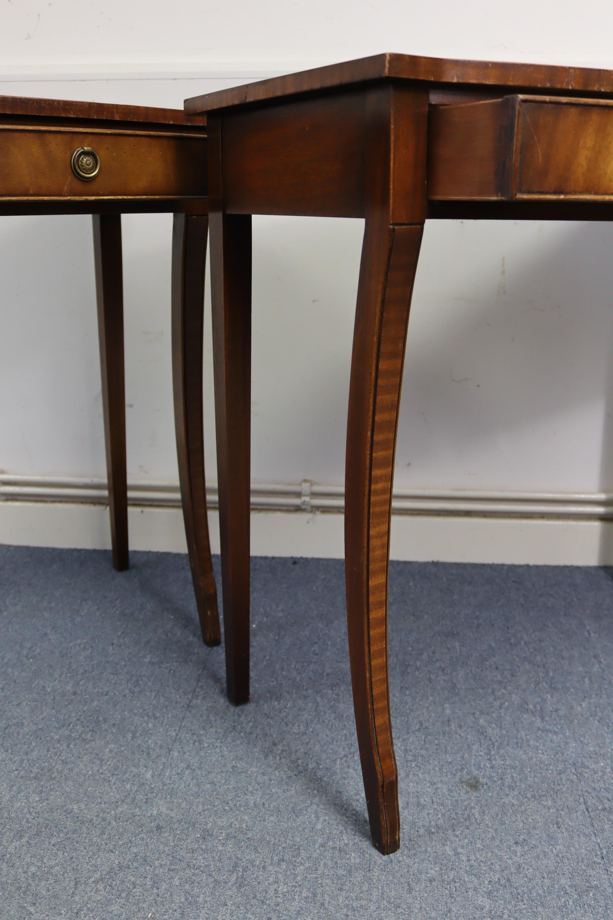 A pair of reproduction mahogany crossbanded bow-front side tables, each fitted two frieze drawers, & - Image 7 of 7