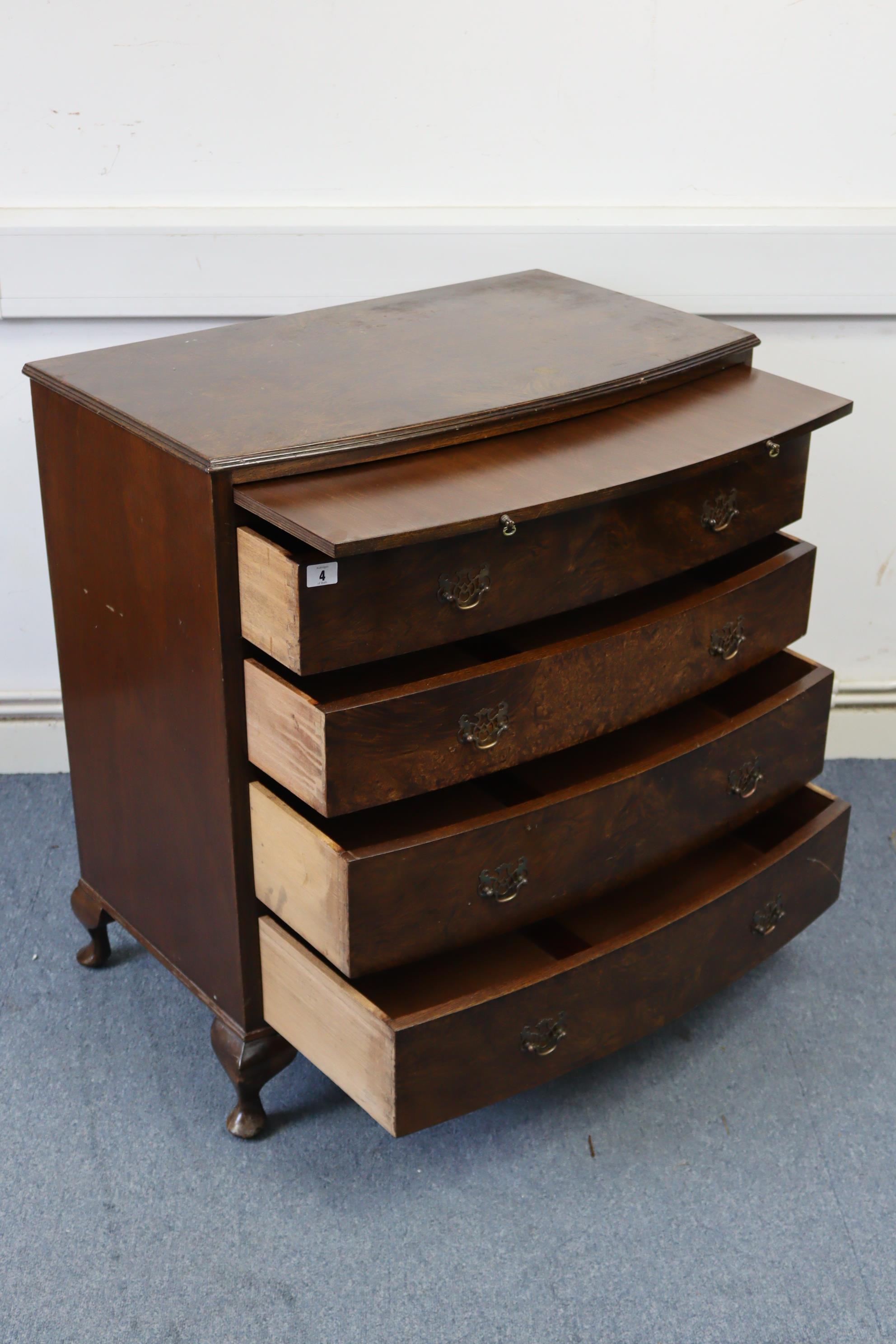 A reproduction walnut small bow-front chest, fitted brushing slide above four long graduated drawers - Image 2 of 4