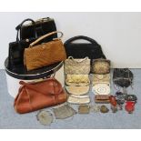 A simulated crocodile skin handbag; four other handbags; four mesh-work purses; & thirteen various