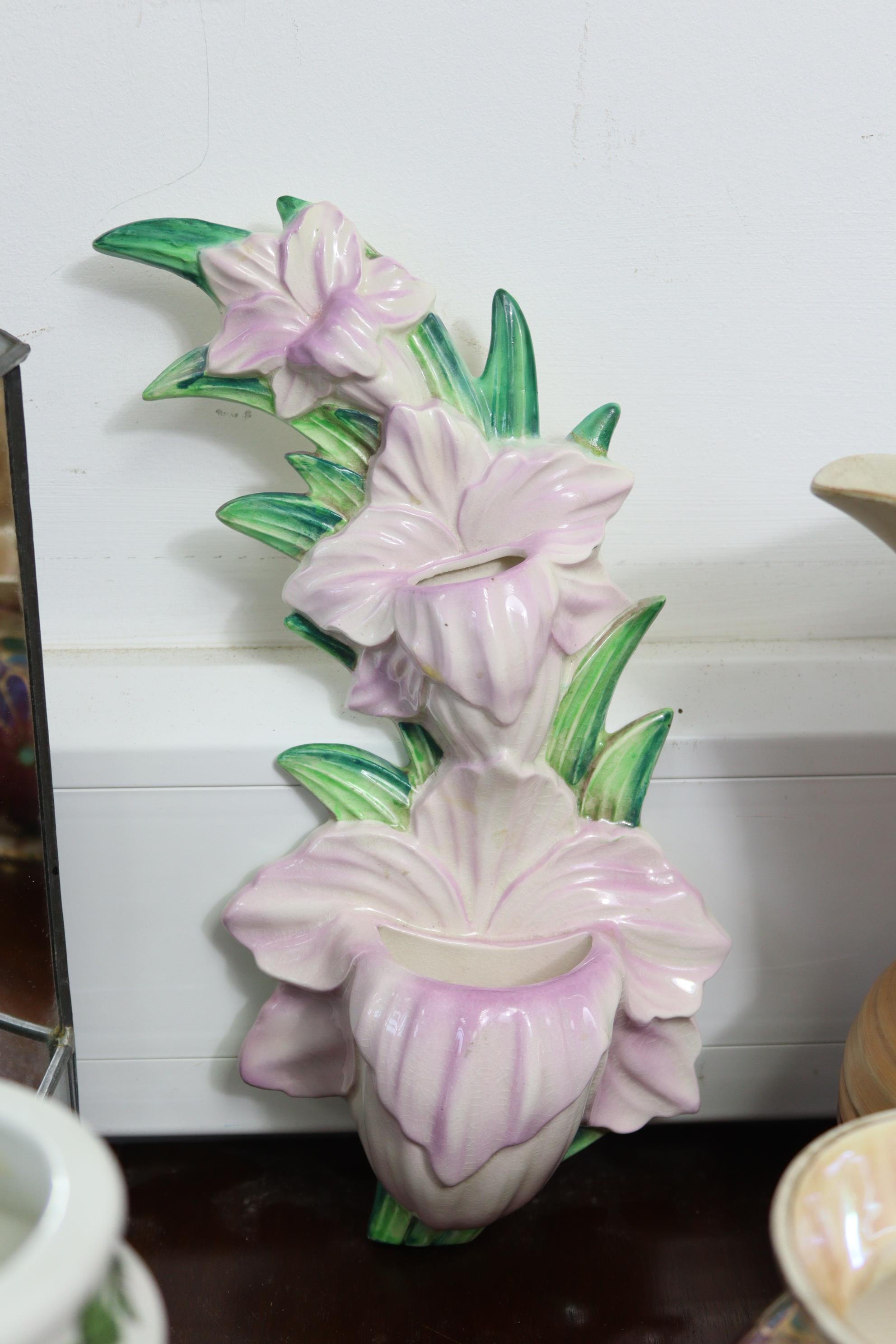 A Carlton ware pottery wall pocket of floral design, 12” high (w.a.f.); together with a Shelley - Image 2 of 8