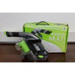 A G-Tech Multi hand-held cordless vacuum cleaner with accessories & charger, boxed.