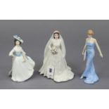 A Royal Worcester bone china figure “Her Majesty Queen Elizabeth”; & two Royal Doulton bone china