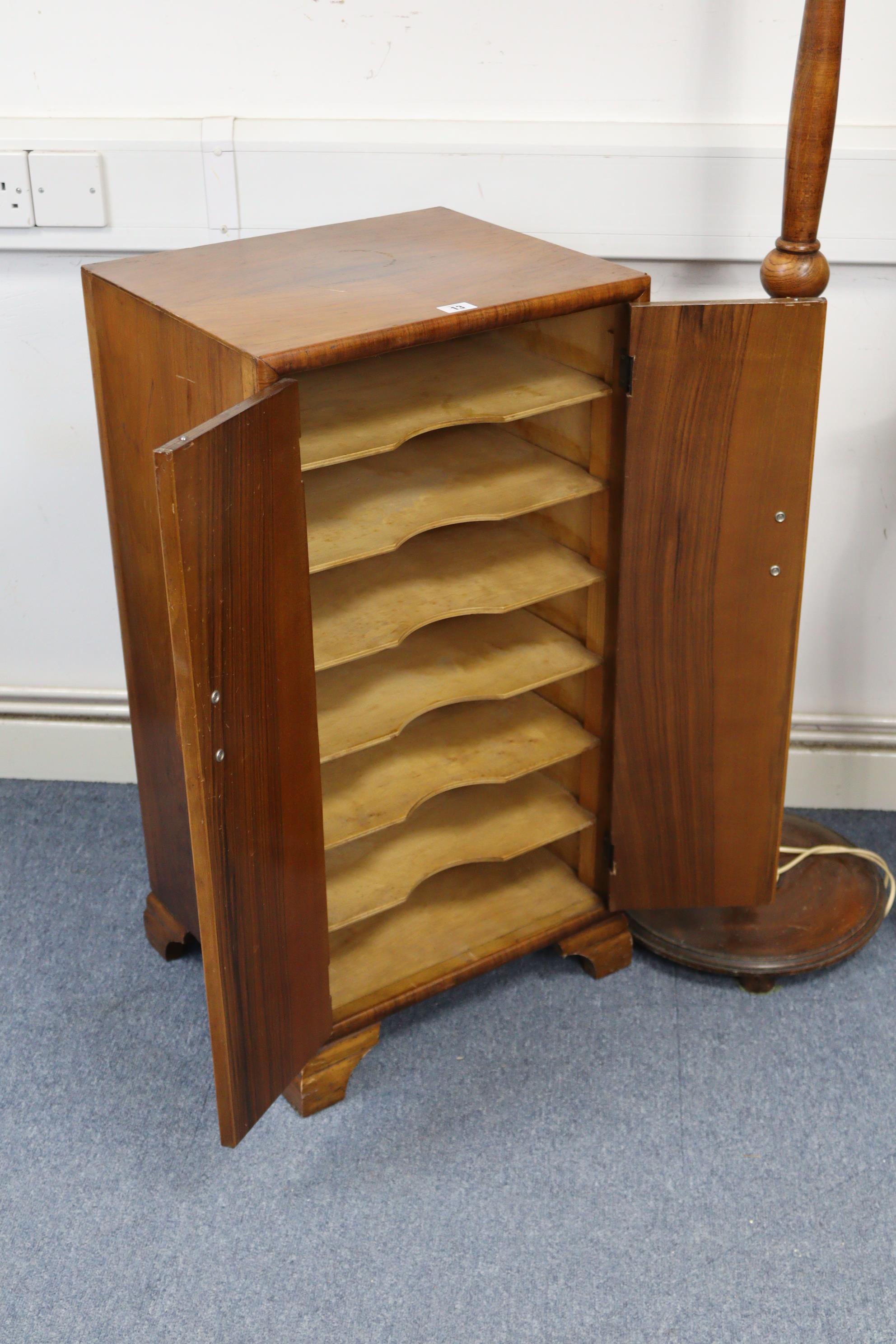 A mid-20th century walnut sheet-music cabinet, fitted six shelves enclosed by pair of panel doors, & - Image 3 of 5