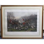 A large coloured fox-hunting print after Heywood Hardy titled: “Run To Earth”, 25½” x 35”;