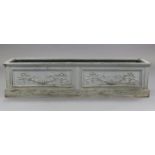 A light grey painted pine rectangular flower trough (with liner), having moulded front panel, & on