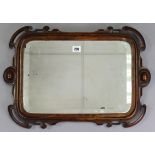 A 19th century-style oak frame rectangular wall mirror with carved & pierced border, & inset