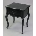 A similar marble-top bedside table, fitted frieze drawer & on carved & shaped splay legs, 19½”