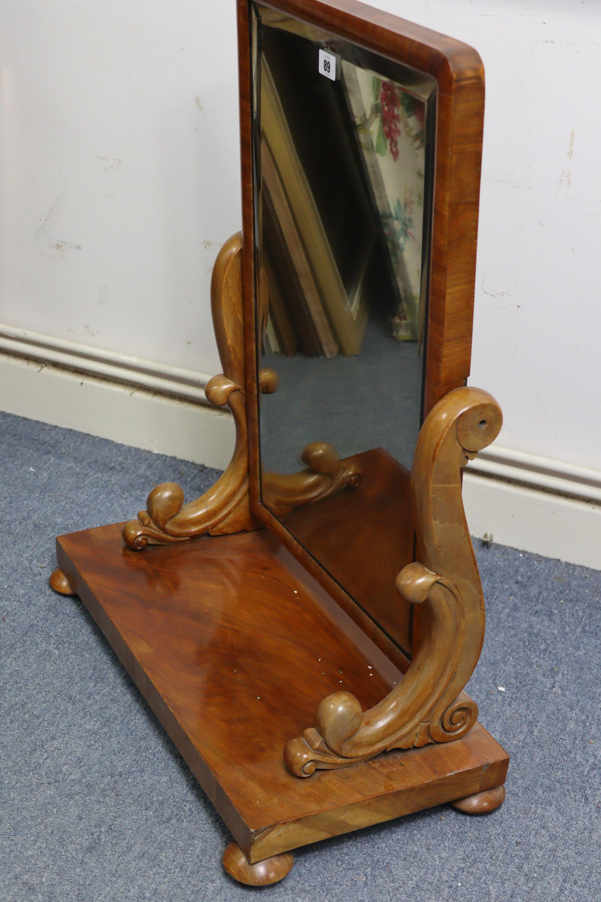 A 19th century mahogany rectangular swing toilet glass inset bevelled plate, with scroll supports, & - Image 2 of 2