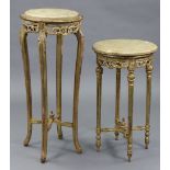 A continental-style carved giltwood jardinière stand inset scagiola top, & on four slender shaped