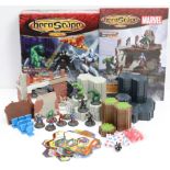 An MB Games Marvel “Heroscape” board game; various action figures & models; & a celluloid fashion