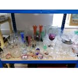 Various items of coloured & plain glassware.