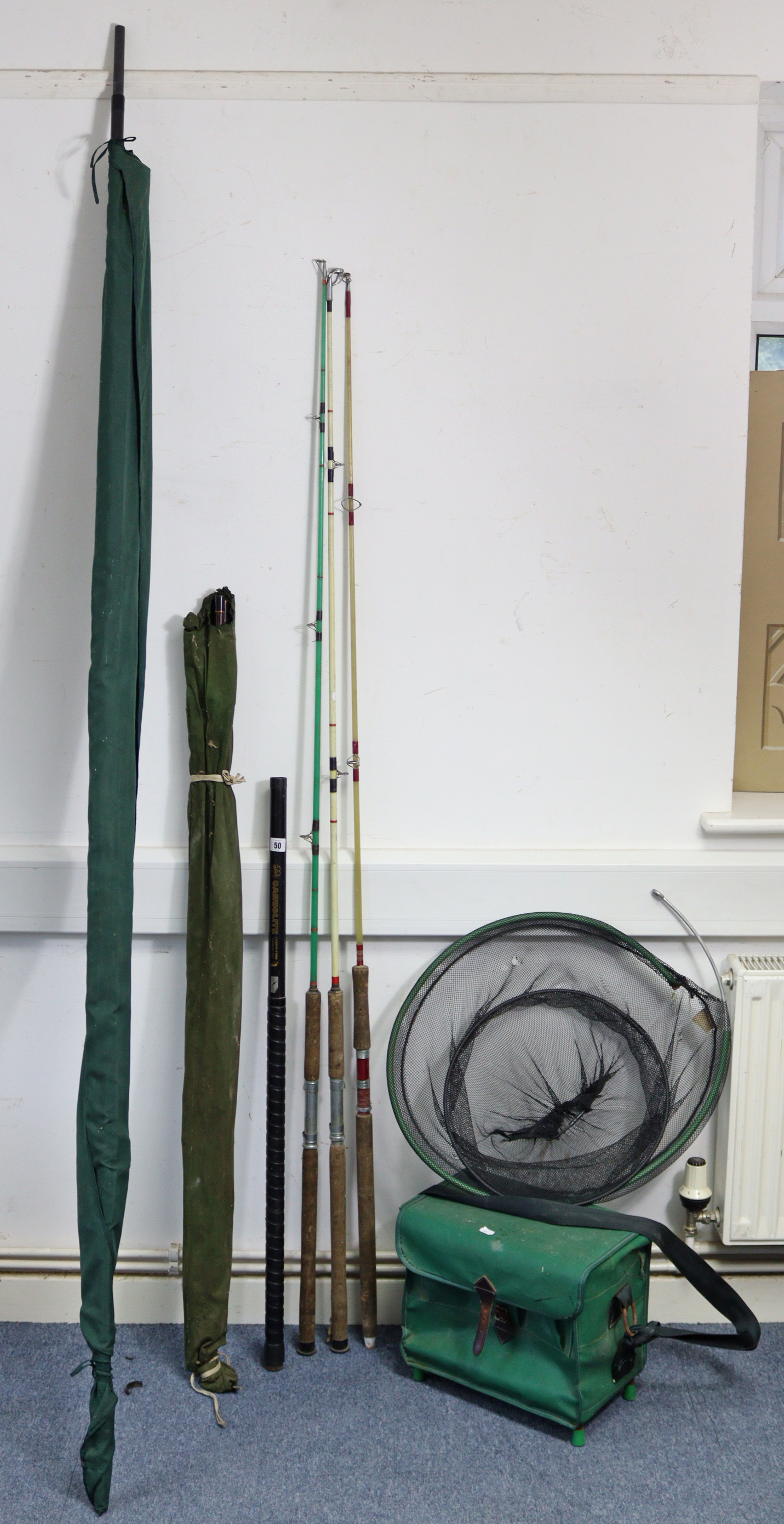 Five fishing rods; a landing net; & various other angler’s accessories. - Image 2 of 3