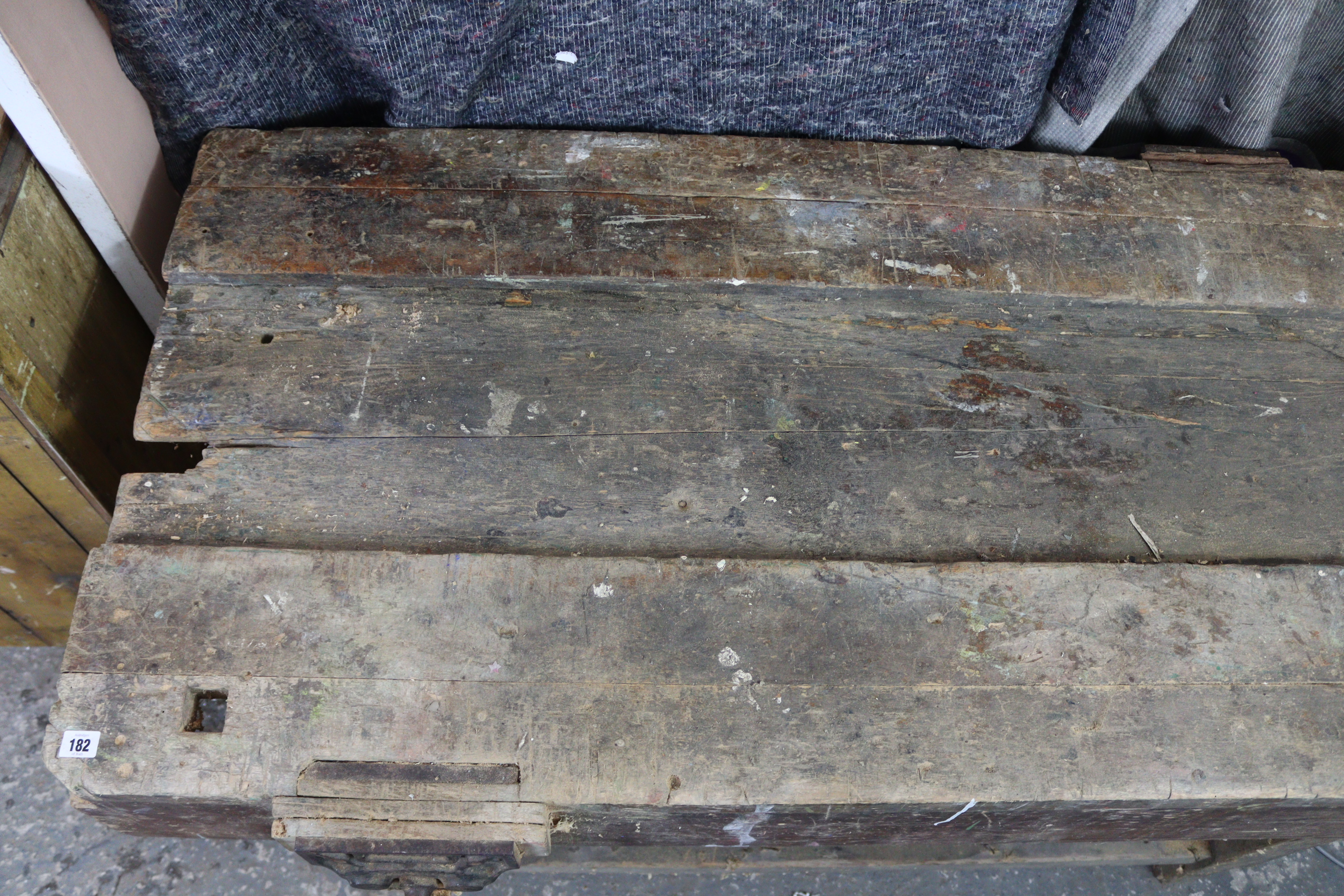 A wooden carpenter’s work bench on square legs with plain stretchers, & fitted with a Record No. - Image 4 of 6