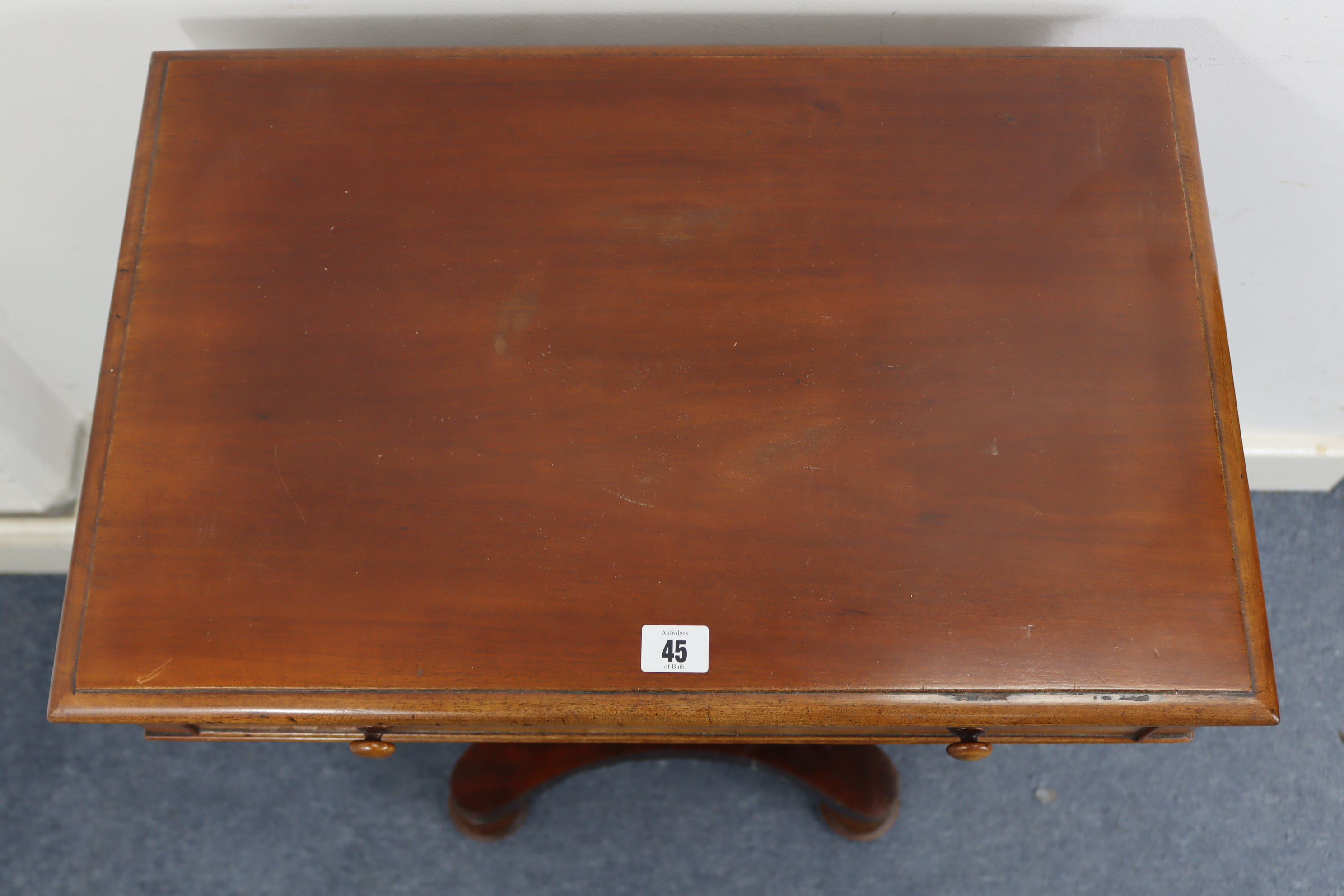 A Victorian mahogany work table, with moulded edge to the rectangular top, fitted frieze drawer & on - Image 6 of 6