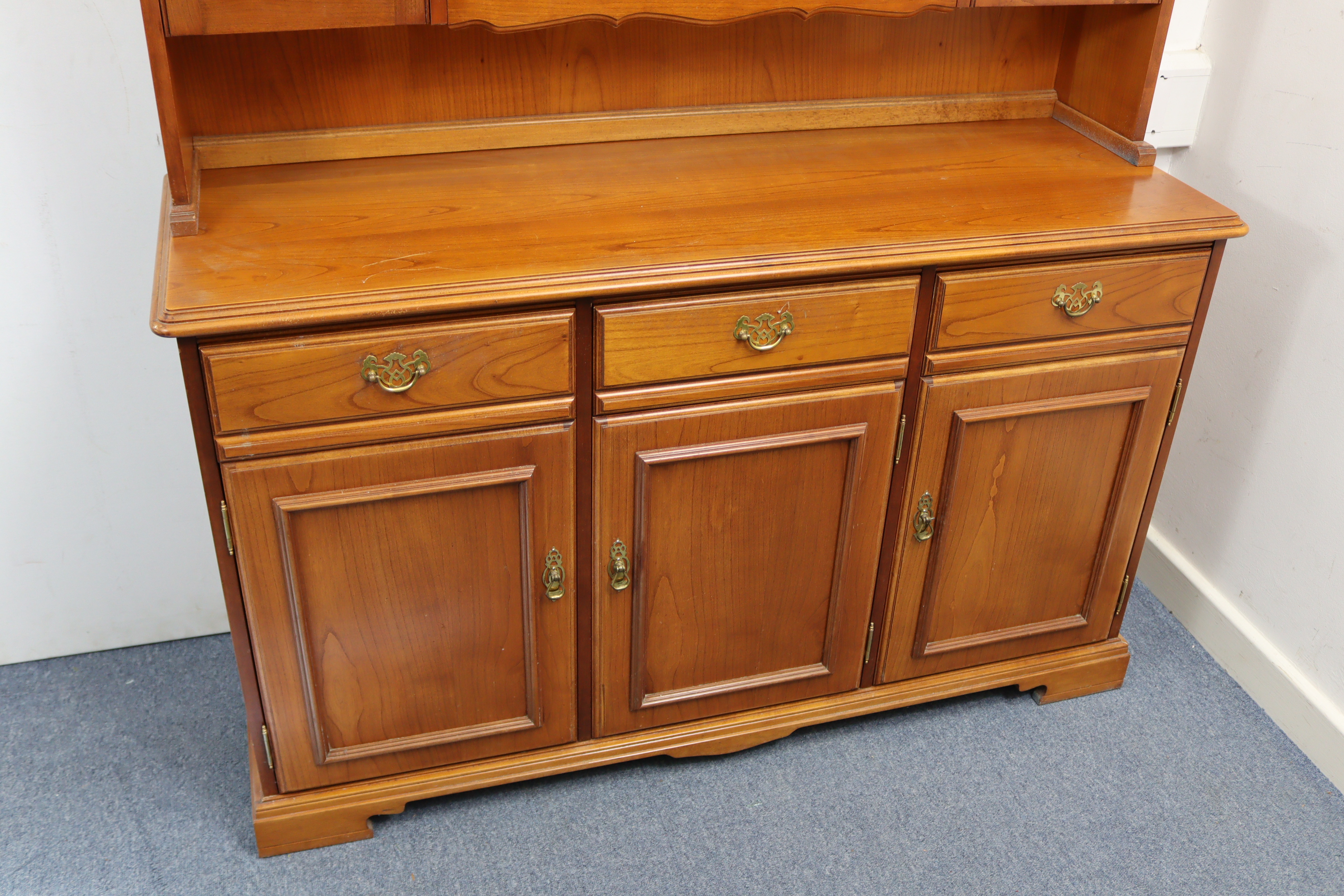 A Younger's cherrywood tall side unit, the upper part fitted open shelf to centre above three small - Image 3 of 6