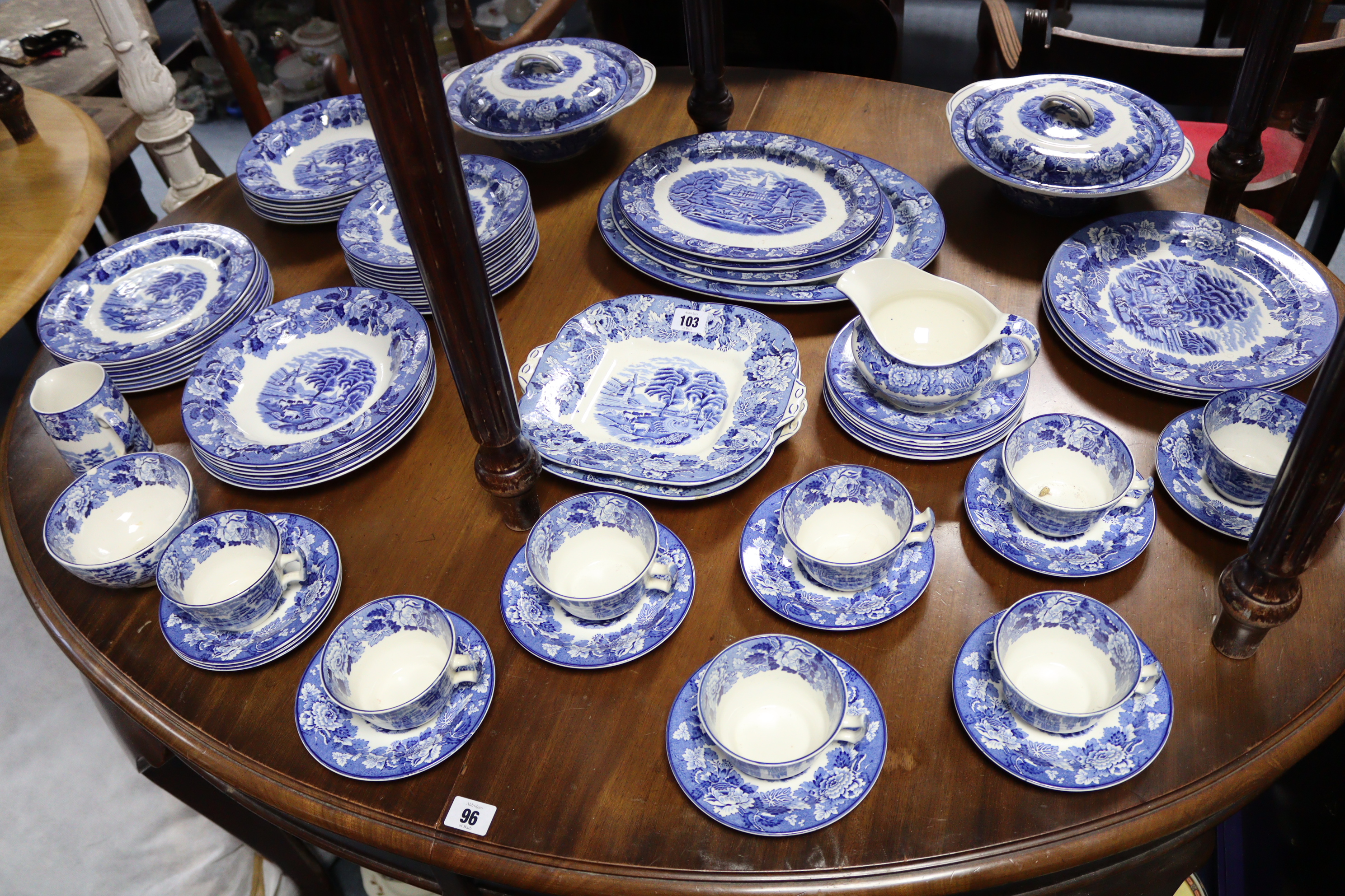 A Woods Ware blue & white “Enoch Woods English Scenery” pattern extensive seventy-piece part