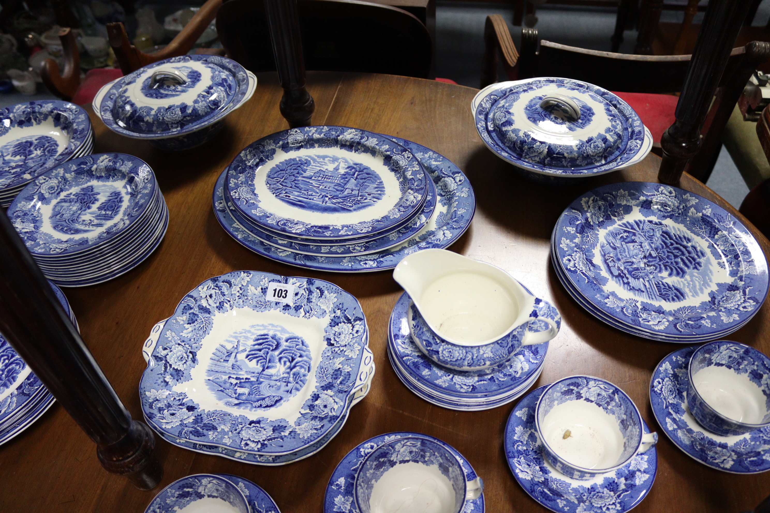 A Woods Ware blue & white “Enoch Woods English Scenery” pattern extensive seventy-piece part - Image 2 of 5