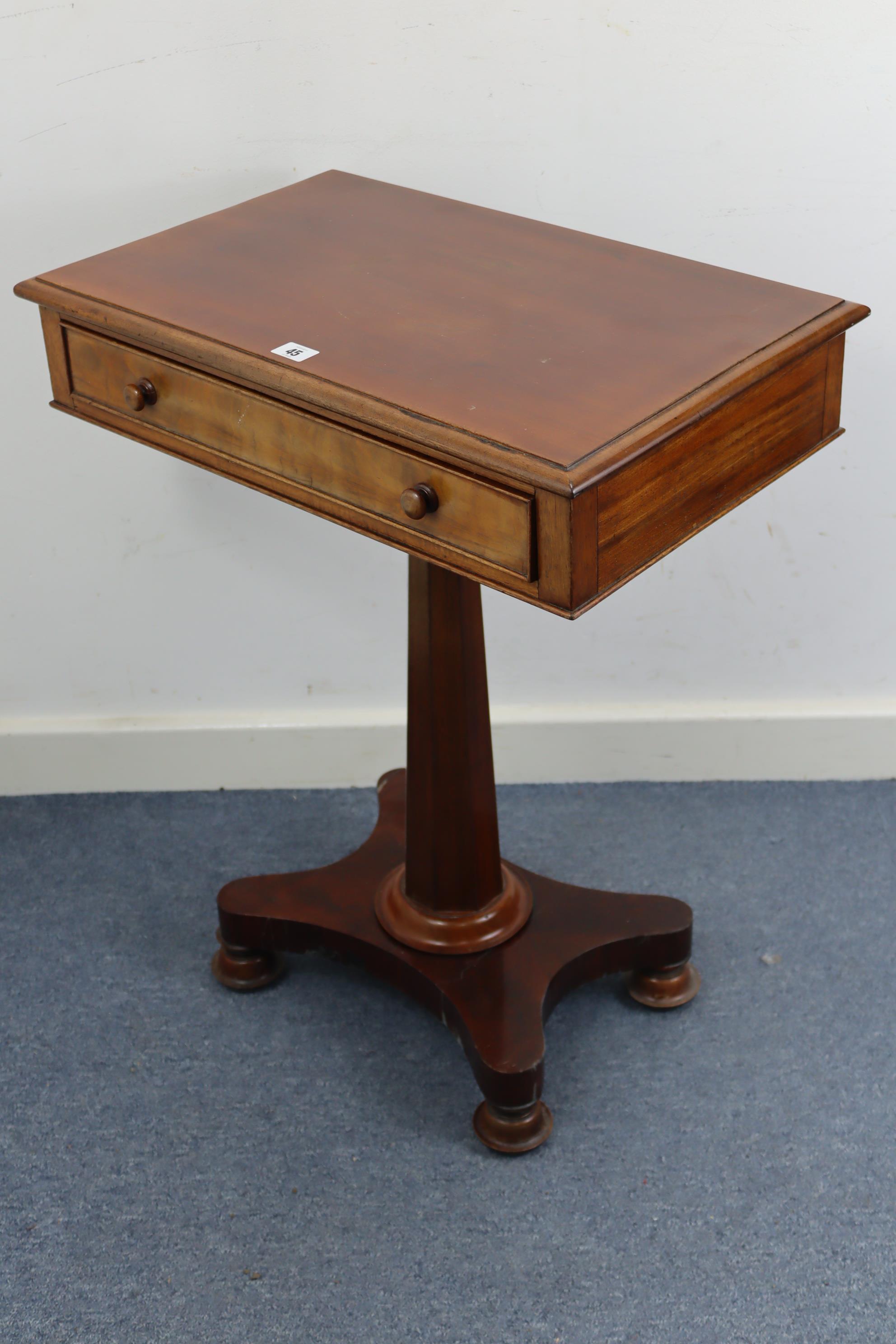 A Victorian mahogany work table, with moulded edge to the rectangular top, fitted frieze drawer & on - Image 2 of 6