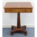 A Victorian mahogany work table, with moulded edge to the rectangular top, fitted frieze drawer & on