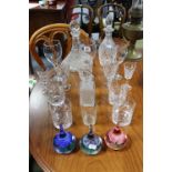Two heavy cut-glass decanters; a set of four cut-glass tumblers; & various other items of