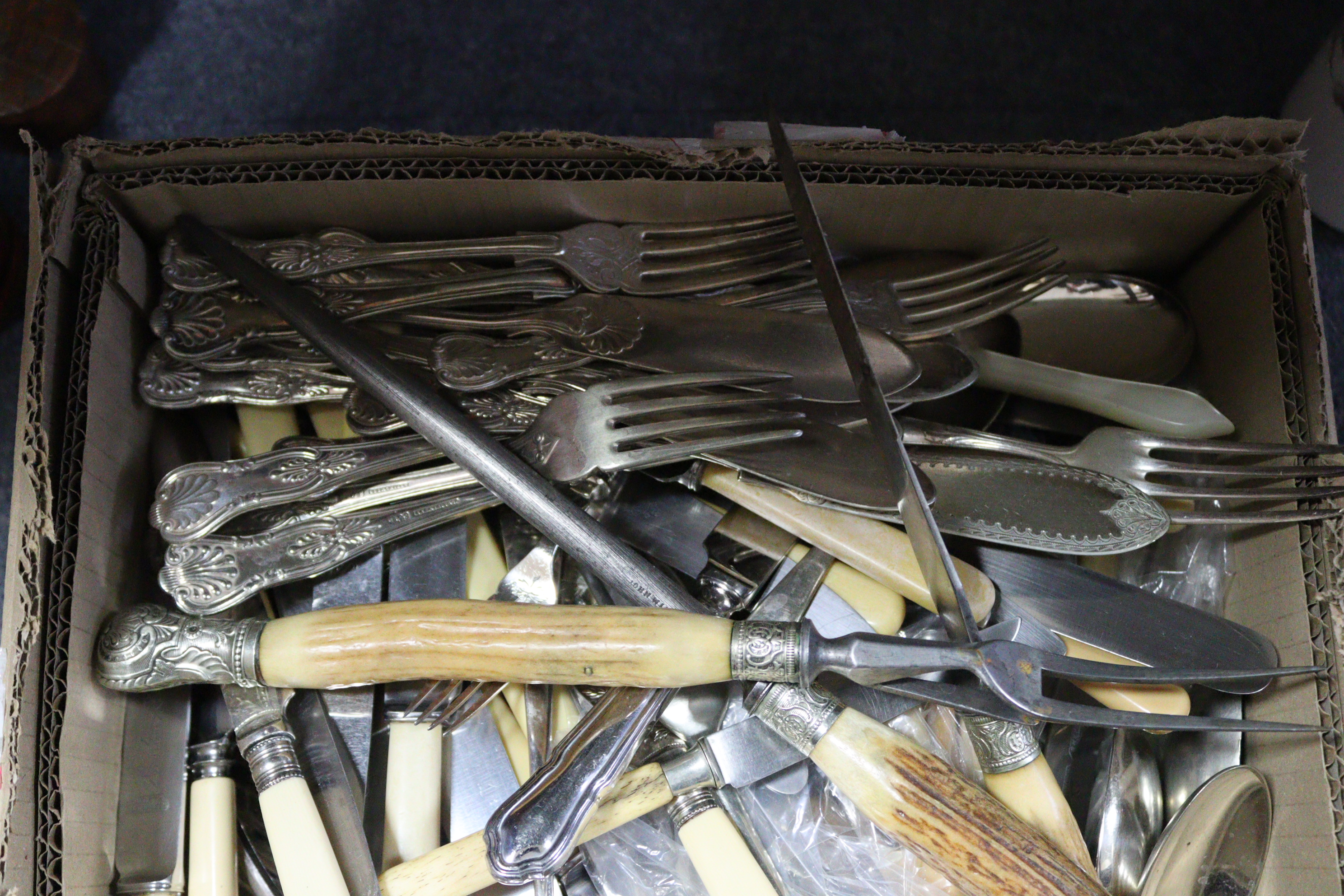 A set of three carvers with antler handles; together with various items of silver plated - Image 4 of 5